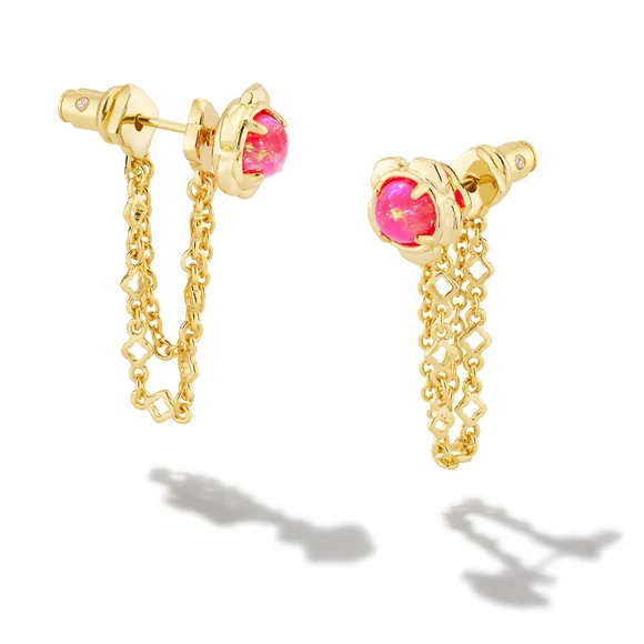 NWT Gold and Pink Chain Drop Earrings - Picture 1 of 4